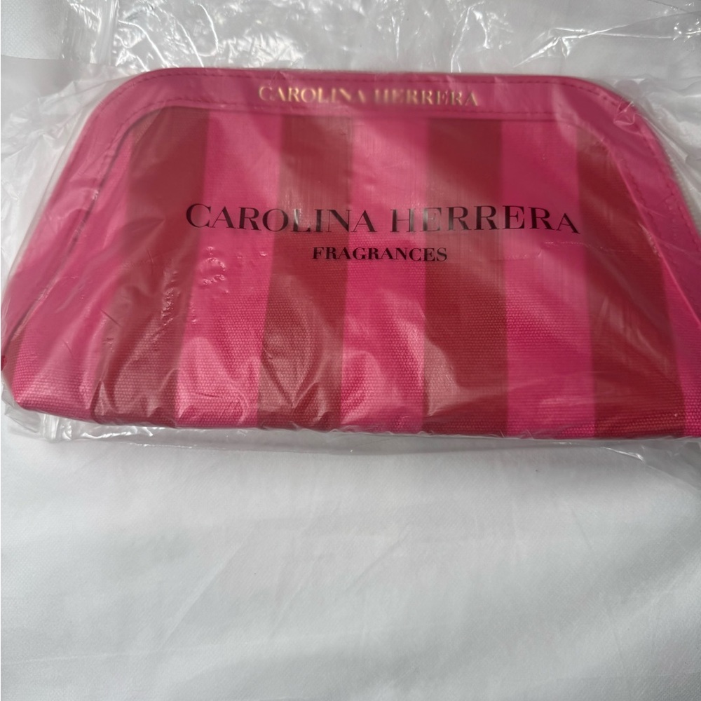 Carolina Herrera Bold Pink Striped Cosmetic Bag